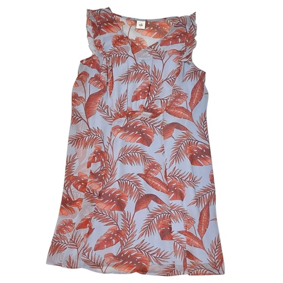 CAbi Style #5381 Isabel Blue Coral Palm Leaf Print Ruffle Sleeve Summer Dress L - Picture 10 of 14